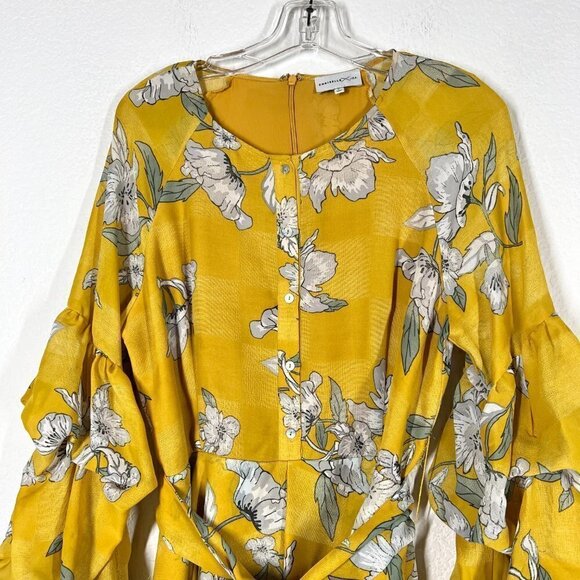 Chriselle Mini Dress Yellow Floral Ruffle Sleeve XL - Picture 5 of 12